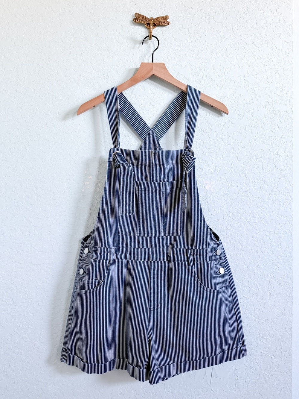 BiBi•Blue and White Railroad Striped Shortalls•Womens•Size Small